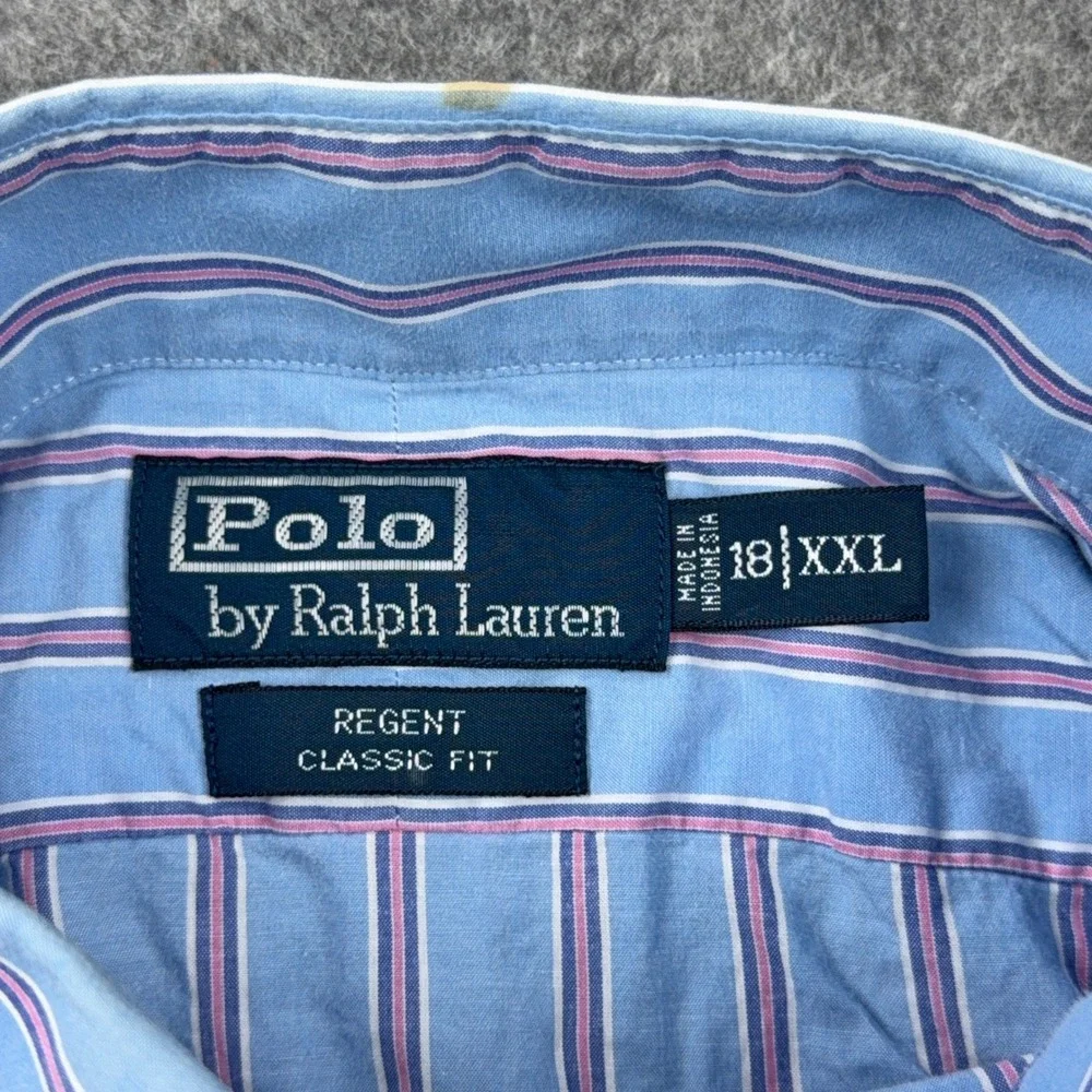 Polo Ralph Lauren Shirt Mens 2XL Blue Regent Classic Fit Striped Cotton Business